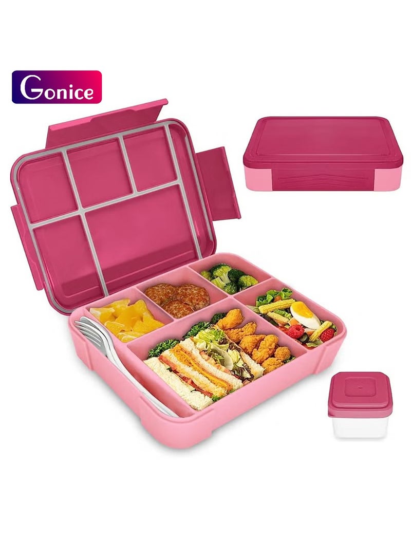 Gonice Lunch Box for Kid School,Children's Lunch Box with Compartments, Bento Box Children, Leak-proof Lunch Box for Girls and Boys, Snack Box, Perfect for School, Nursery & Trips (Pink Rose) - Image 1