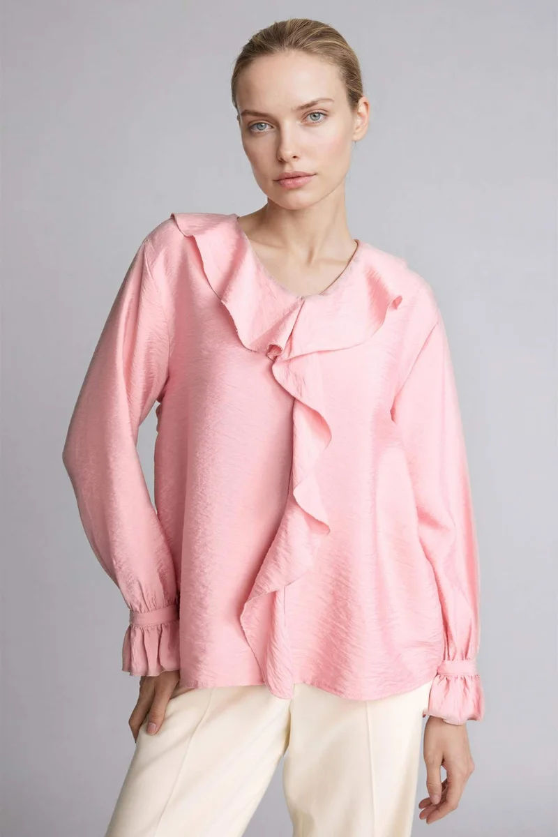 DeFacto Regular Fit V-Neck Long Sleeve Blouse