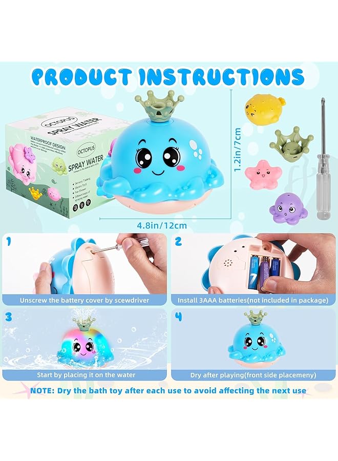 erorex Baby Bath Toys Octopus Sensory Bath Toys Light Up Bath Toys For Babies Auto Sensing Water Spray - Image 5
