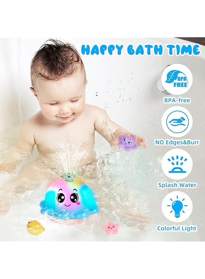 erorex Baby Bath Toys Octopus Sensory Bath Toys Light Up Bath Toys For Babies Auto Sensing Water Spray - Image 2