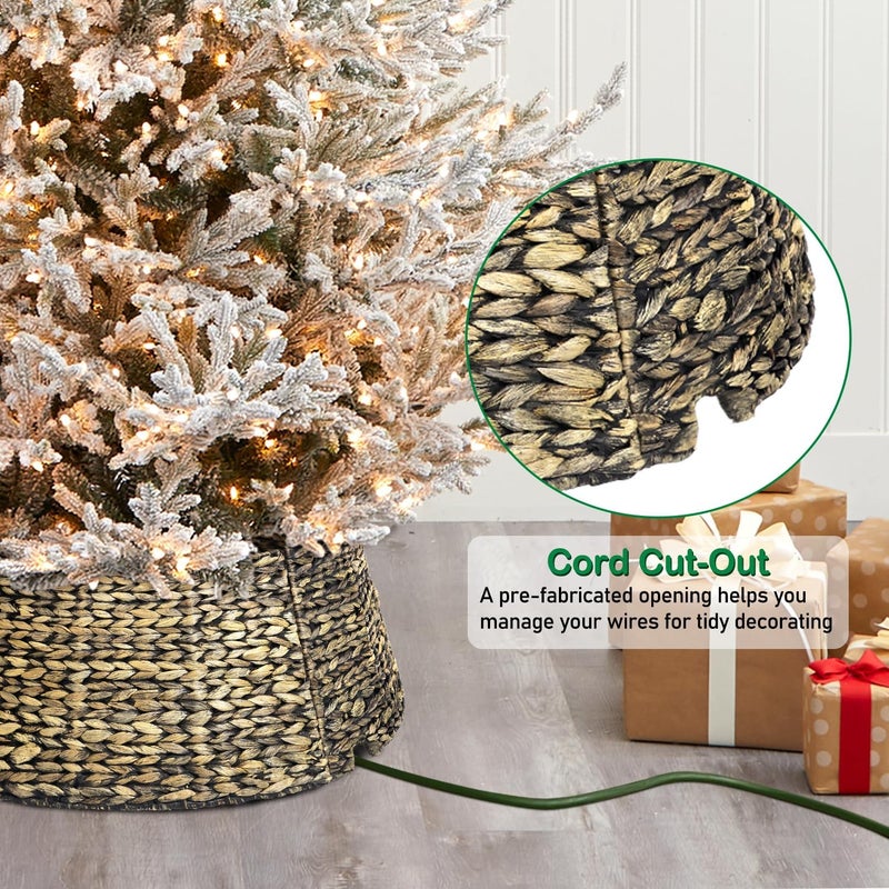 Yonsya 5-Piece Rattan Christmas Tree Collar - 24" Rustic Farmhouse Tree Skirt- Xmas Tree Base Cover for Christmas Decoration- Woven Holiday Tree Ring Accessory for Home, Living Room (Black Wash, 24 in) - Image 3