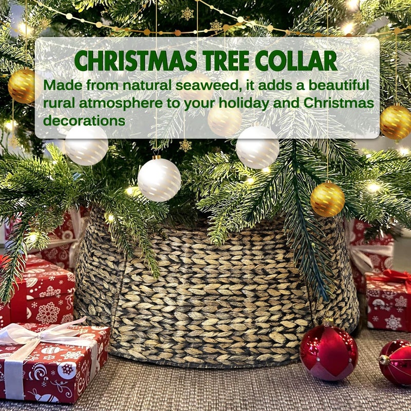 Yonsya 5-Piece Rattan Christmas Tree Collar - 24" Rustic Farmhouse Tree Skirt- Xmas Tree Base Cover for Christmas Decoration- Woven Holiday Tree Ring Accessory for Home, Living Room (Black Wash, 24 in) - Image 4