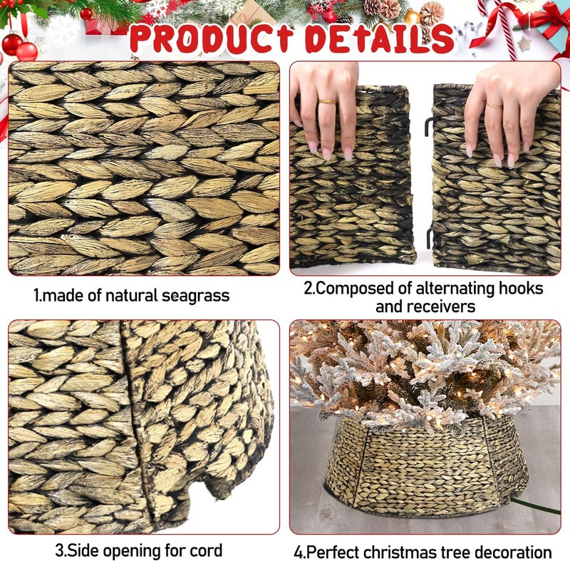 Yonsya 5-Piece Rattan Christmas Tree Collar - 24" Rustic Farmhouse Tree Skirt- Xmas Tree Base Cover for Christmas Decoration- Woven Holiday Tree Ring Accessory for Home, Living Room (Black Wash, 24 in) - Image 5