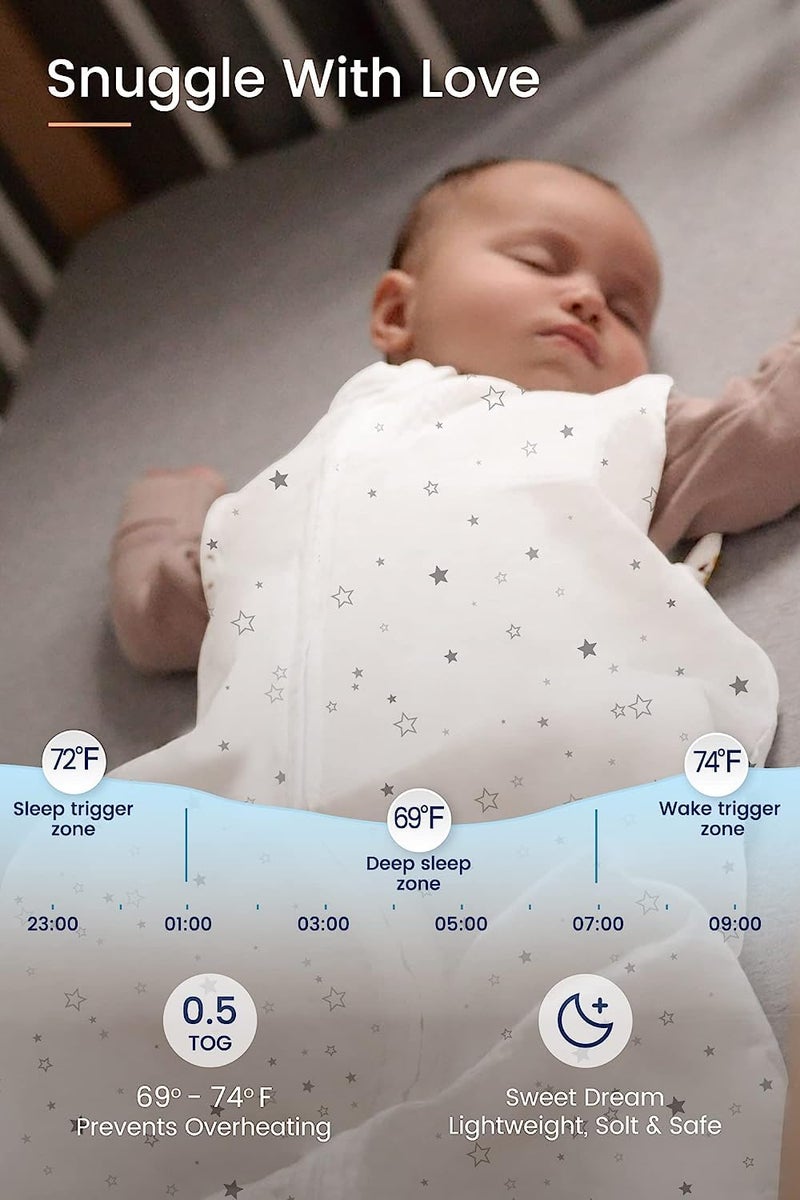 TotAha Light Baby Sleep Sack 0-6 Months 0.5 TOG, Stretchy Baby Wearable Blanket, Silky Comfort, Buttery Soft Swaddle Transition Sleeping Bag with 2-Way Safe Zippers for Boys and Girls - Image 2