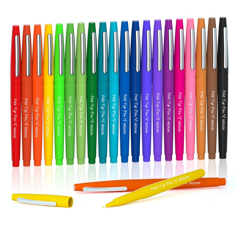 Lelix 20 Colors Felt Tip Pens, Medium Point Assorted Colors Markers Pens For Journaling, Writing, Note Taking, Planner Coloring, Perfect for Art Office and School Supplies - Image 1