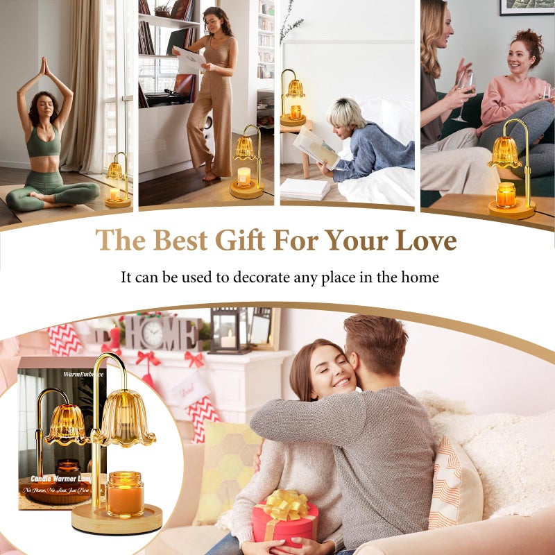 WarmEmbrace Candle Warmer Lamp with Timer Dimmable Light & Adjustable Height, Birthday Gifts for Women Mom Girl,House Warming Gift New Home Decor,Wax Melting Warmer for Jar Candles with 2 Bulbs/Gold - Image 2