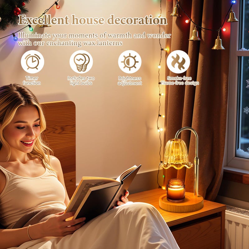 WarmEmbrace Candle Warmer Lamp with Timer Dimmable Light & Adjustable Height, Birthday Gifts for Women Mom Girl,House Warming Gift New Home Decor,Wax Melting Warmer for Jar Candles with 2 Bulbs/Gold - Image 4