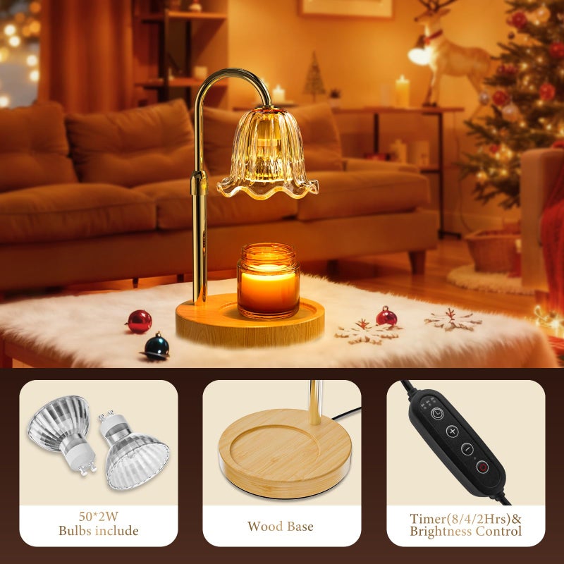 WarmEmbrace Candle Warmer Lamp with Timer Dimmable Light & Adjustable Height, Birthday Gifts for Women Mom Girl,House Warming Gift New Home Decor,Wax Melting Warmer for Jar Candles with 2 Bulbs/Gold - Image 5