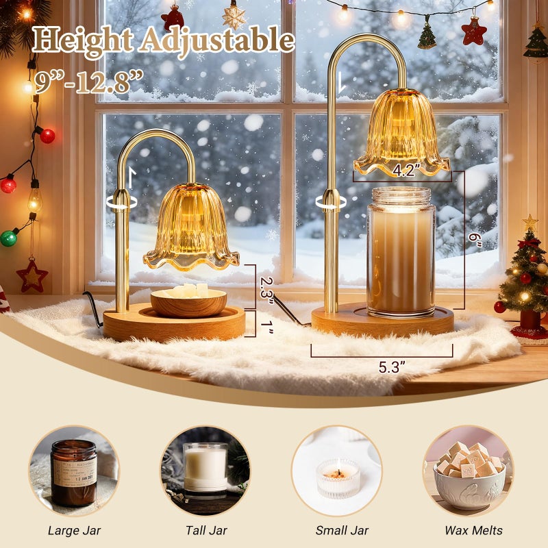 WarmEmbrace Candle Warmer Lamp with Timer Dimmable Light & Adjustable Height, Birthday Gifts for Women Mom Girl,House Warming Gift New Home Decor,Wax Melting Warmer for Jar Candles with 2 Bulbs/Gold - Image 3