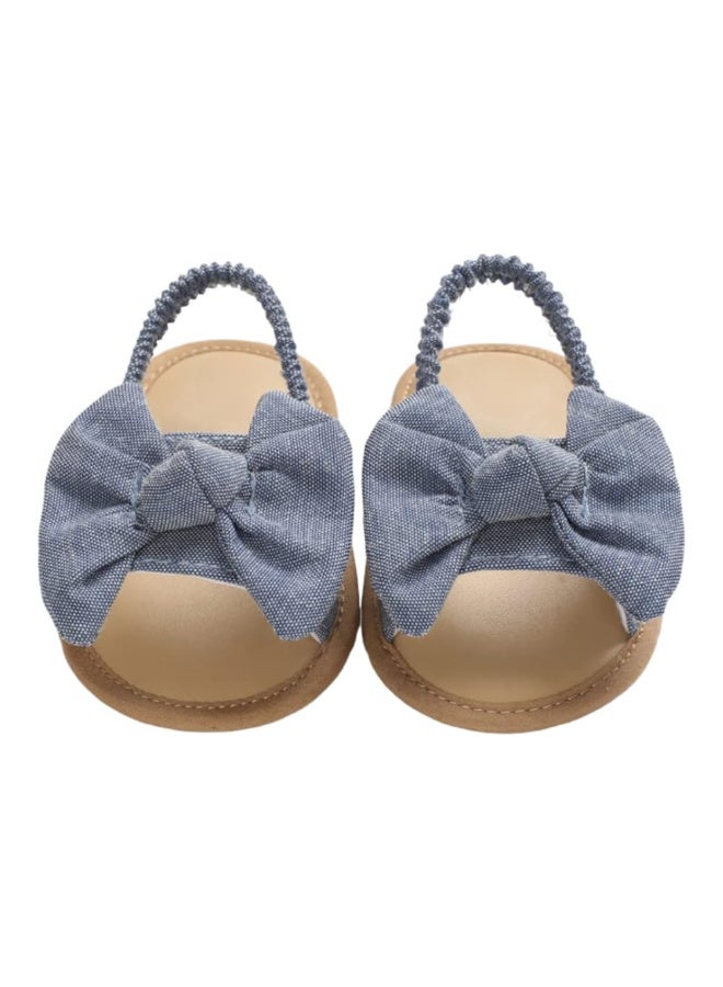 MiniMe Girls’ Bow Leather Sandals | 2 Years | Blue | Genuine Leather & Elastic Back Strap | Cushioned Insole & Non-Slip Sole & Lightweight & Breathable | Easy Slip-On & Easy To Clean | Comfortable Fit - Image 1