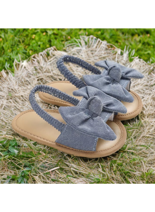 MiniMe Girls’ Bow Leather Sandals | 2 Years | Blue | Genuine Leather & Elastic Back Strap | Cushioned Insole & Non-Slip Sole & Lightweight & Breathable | Easy Slip-On & Easy To Clean | Comfortable Fit - Image 3