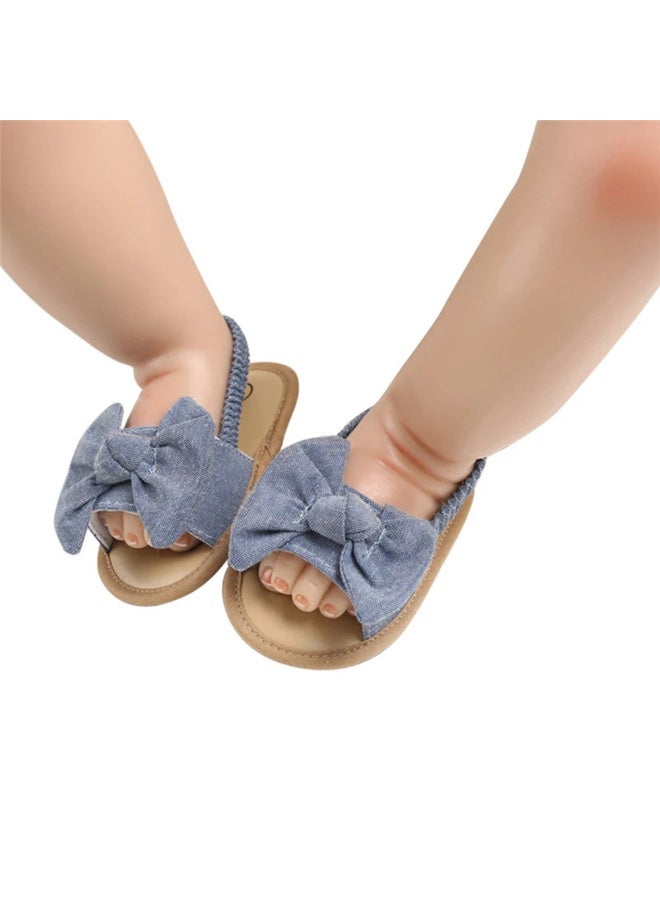 MiniMe Girls’ Bow Leather Sandals | 2 Years | Blue | Genuine Leather & Elastic Back Strap | Cushioned Insole & Non-Slip Sole & Lightweight & Breathable | Easy Slip-On & Easy To Clean | Comfortable Fit - Image 2