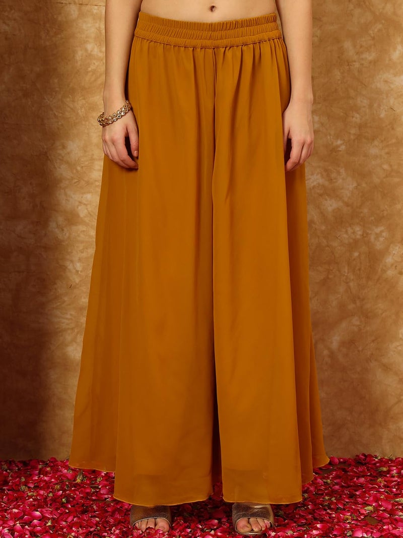 SHOPPING QUEEN Women's Georgette Embroidered Kurta and Palazzo Set (A598_Golden Yellow_M) - Image 5