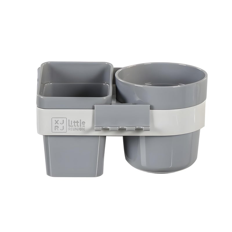 Jinila Self Adhesive Magic Sticker Toothpaste, Toothbrush Holder with Gargle Cup Plastic Wall Mount Bathroom and Washbasin Storage Organizer (Pack of 1, Gray and Cream) - Image 1
