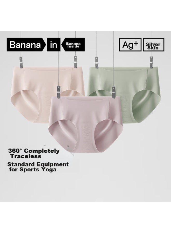 Bananain Silver Skin 508a Women's Underwear, 10a Antibacterial Seamless Invisible Mid-rise Sports Yoga Anti-chafing Triangle Panties, 3-pack - Image 1