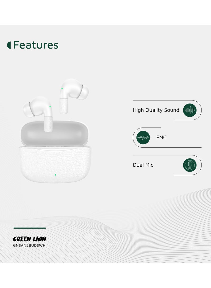 GREEN LION True Wireless Earbuds Santorini 2 TWS with Voice Assistant / ENC Dual Mic / Touch Control / High Quality Sound / Sleek and Compact / Sweat Resistant / Workout/ Outdoor / Running - White - Image 3