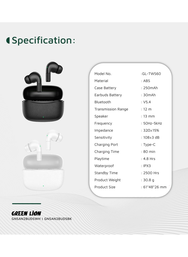 GREEN LION True Wireless Earbuds Santorini 2 TWS with Voice Assistant / ENC Dual Mic / Touch Control / High Quality Sound / Sleek and Compact / Sweat Resistant / Workout/ Outdoor / Running - White - Image 4