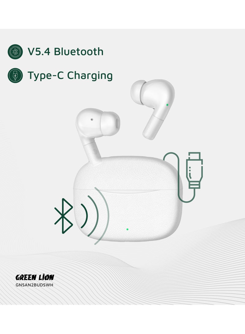 GREEN LION True Wireless Earbuds Santorini 2 TWS with Voice Assistant / ENC Dual Mic / Touch Control / High Quality Sound / Sleek and Compact / Sweat Resistant / Workout/ Outdoor / Running - White - Image 5