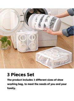 Teuuea 3 Pieces Laundry Bag for Shoes, Durable Reusable Zippered Shoes Washing Mesh Bags, Polyester Storage Hanging Bags, Washer and Dryer Safe, for Sneaker, Running Shoes, Footwear, Socks (White)  - Image 2