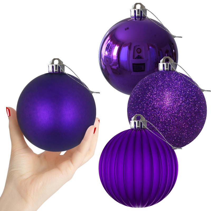 GameXcel Purple 4.0" Large Christmas Balls - Christmas Tree Decoration Ornaments Shatterproof Hanging Balls for Birthday Halloween Holiday Wedding Decorations Set of 4pcs - Image 1