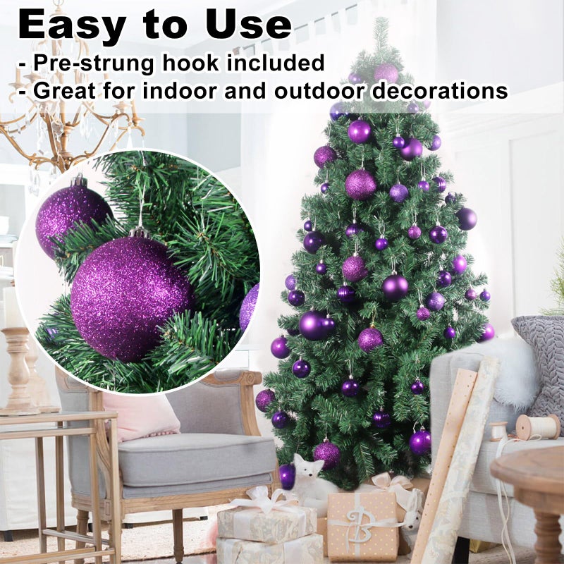 GameXcel Purple 4.0" Large Christmas Balls - Christmas Tree Decoration Ornaments Shatterproof Hanging Balls for Birthday Halloween Holiday Wedding Decorations Set of 4pcs - Image 5