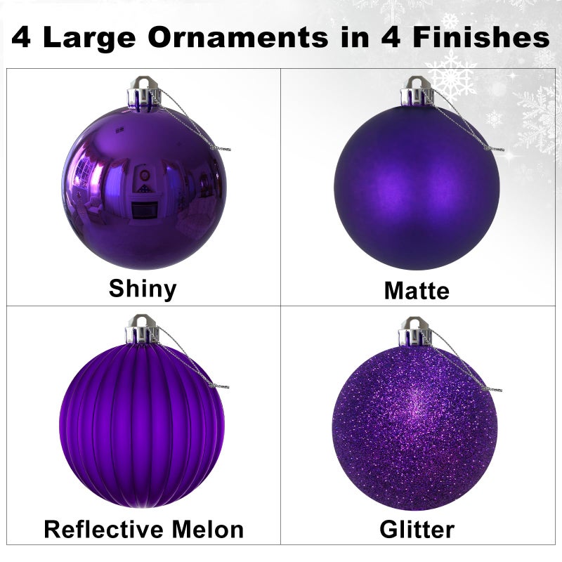 GameXcel Purple 4.0" Large Christmas Balls - Christmas Tree Decoration Ornaments Shatterproof Hanging Balls for Birthday Halloween Holiday Wedding Decorations Set of 4pcs - Image 2