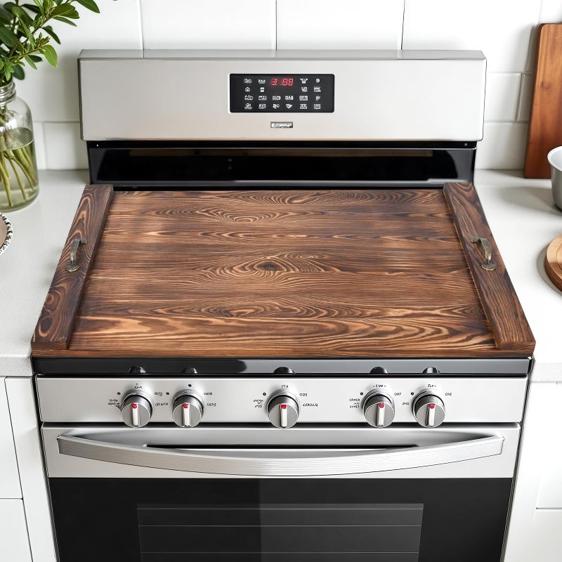 TIRYIUOU Gas Stove Top Cover Wooden 30  22 inches Noodle Board Stovetop Covers with Handles Wood Cutting Board for Kitchen Gas Stove and Electric Stove
