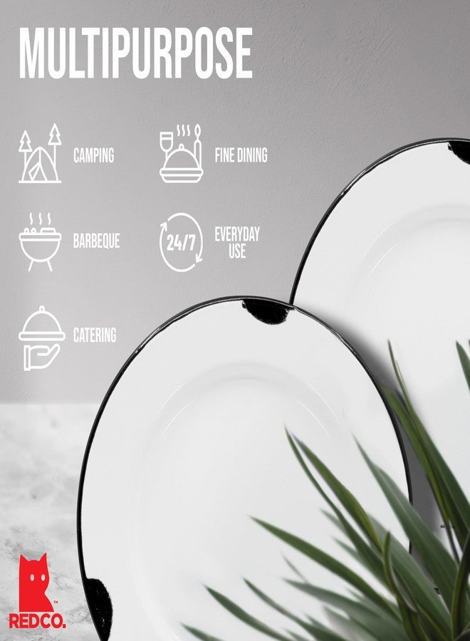 Red Co. Set of 4 Enamelware Metal Classic 10 inch Round Dinner Plate, Distressed White/Black Rim - Image 4