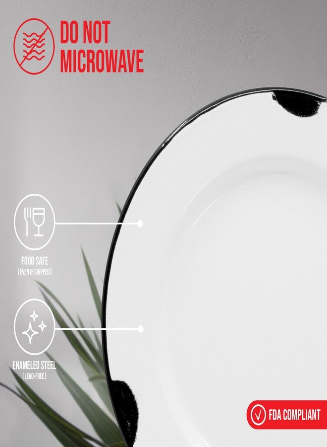 Red Co. Set of 4 Enamelware Metal Classic 10 inch Round Dinner Plate, Distressed White/Black Rim - Image 3