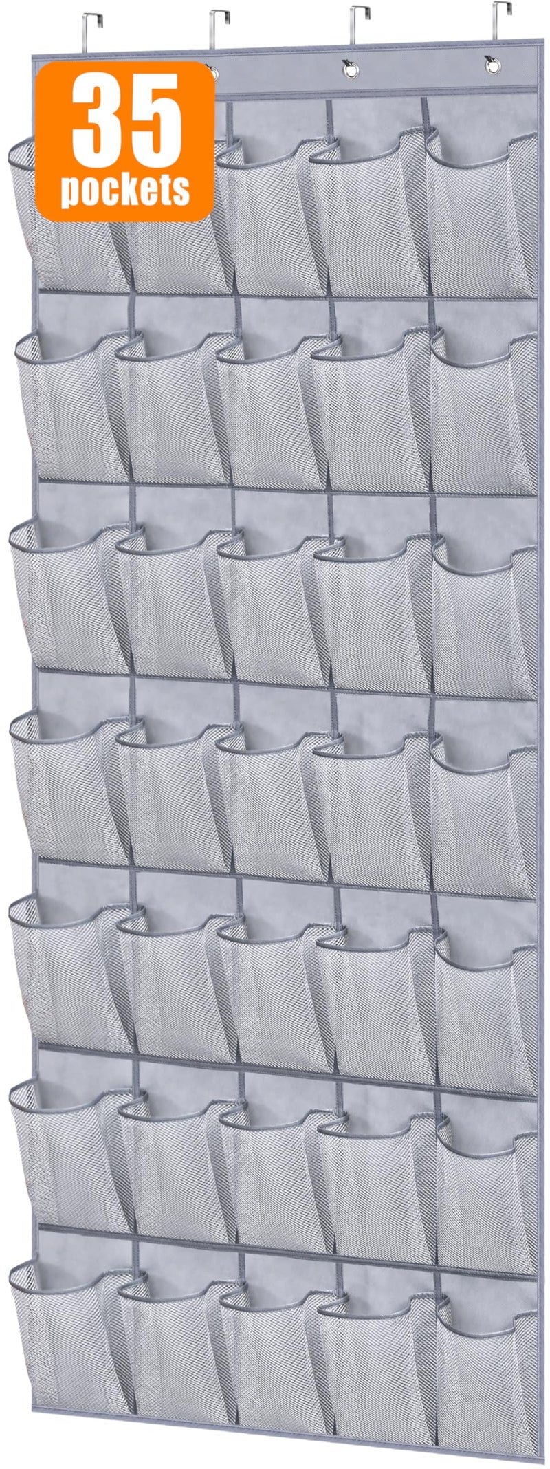 MISSLO Sturdy Oxford Shoe Organizer  35 Large Pockets Mesh Back Hanging Shoe Rack for Closet Door Grey