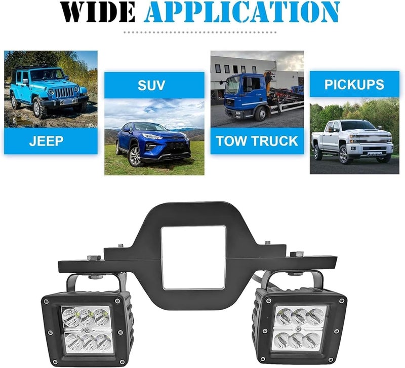 Wsays Tow Hitch Light Kit, 2PCS 3" LED Pods with 2.5" Tow Hitch Mounting Brackets and Wiring Harness Led Reverse Backup Lights Off-Road Driving Lighting Compatible with Truck Trailer RV SUV Pickup - Image 2