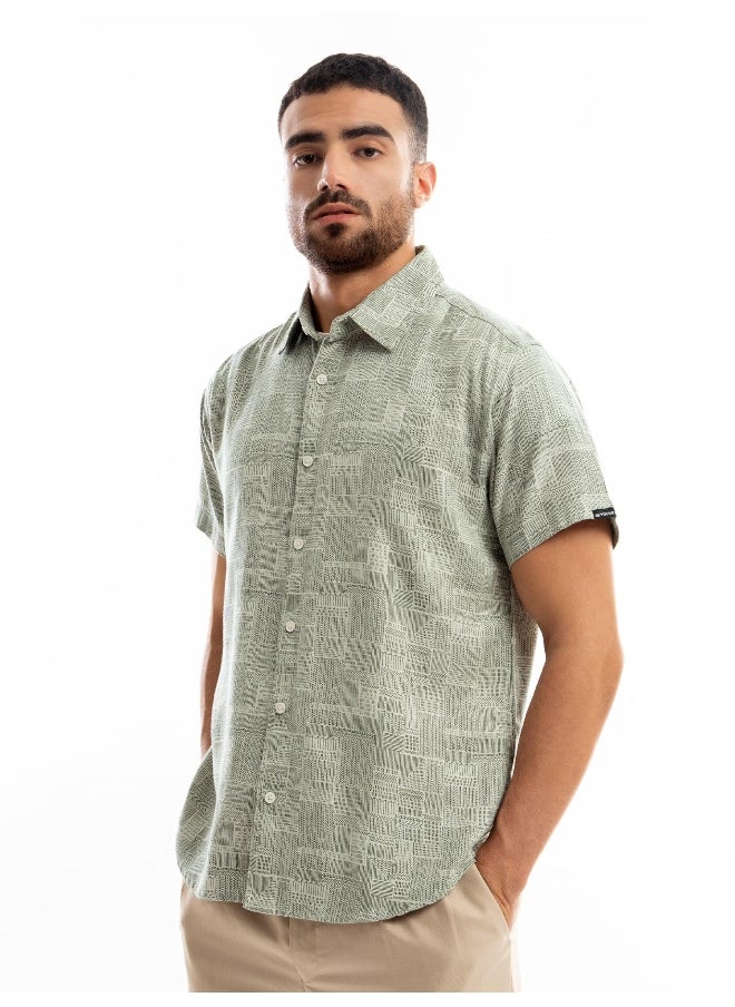 Olive Green Geometric Print Half Sleeve Mens Shirt - pzsku/Z71A531F87811EA78C72FZ/45/_/1727076058/c794cd25-c9ca-4d02-b272-026b4173cf0e