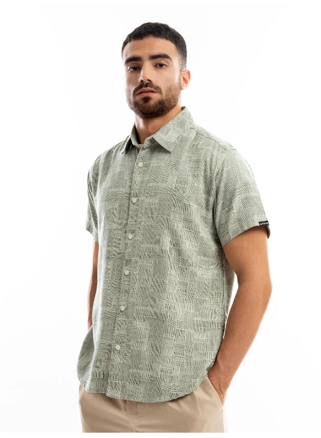 Beyoung Olive Green Geometric Print Half Sleeve Mens Shirt