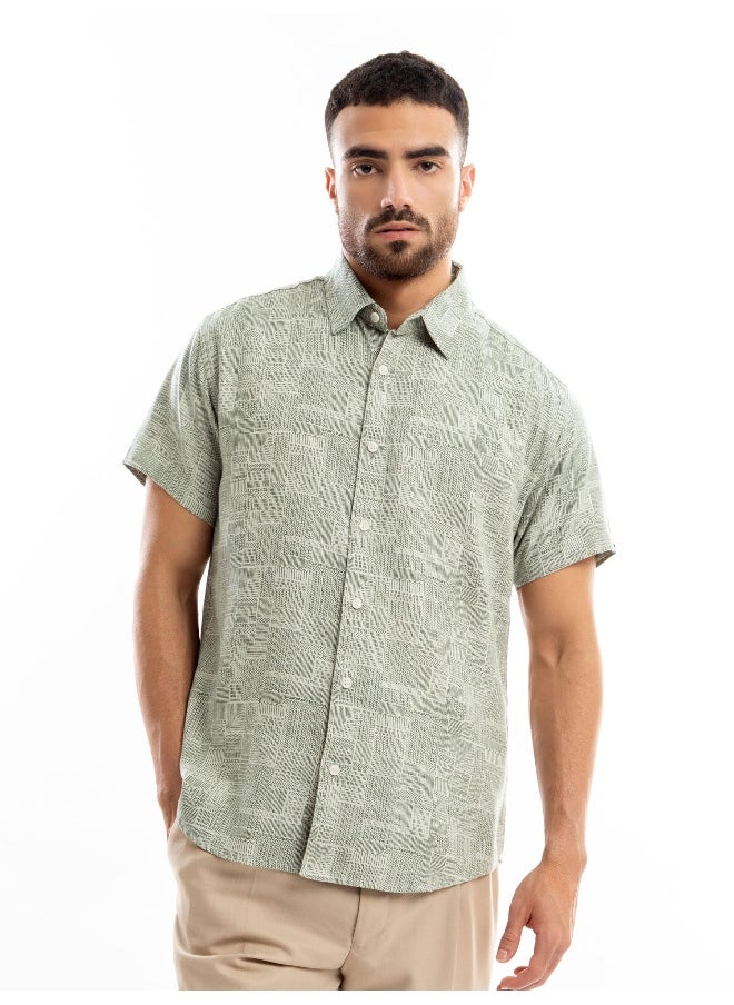 Olive Green Geometric Print Half Sleeve Mens Shirt - pzsku/Z71A531F87811EA78C72FZ/45/_/1727167542/2089594b-12c0-4c46-b174-c0ad5028ac6b