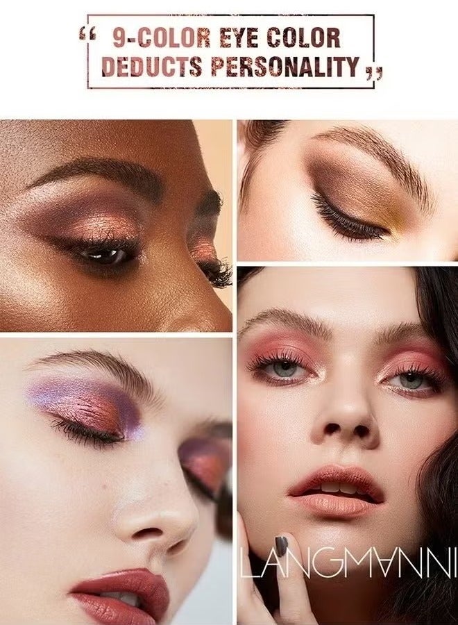 LANGMANNI 9 Color Pink Nude Light Warm Color Eyeshadow Palette Makeup, Glitter Matte Natural Neutral Colorful Eyeshadow Waterproof Long Lasting Natural Mixing Pigment Makeup - Image 4