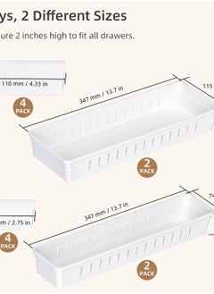 Excefore Desk Drawer Organizer Trays, 4 PCS Plastic Office Drawer Organizer Set, White Makeup Organizer Storage Dividers for Office Desk Supplies and Accessories  - Image 2