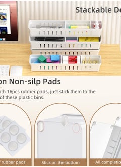 Excefore Desk Drawer Organizer Trays, 4 PCS Plastic Office Drawer Organizer Set, White Makeup Organizer Storage Dividers for Office Desk Supplies and Accessories  - Image 5