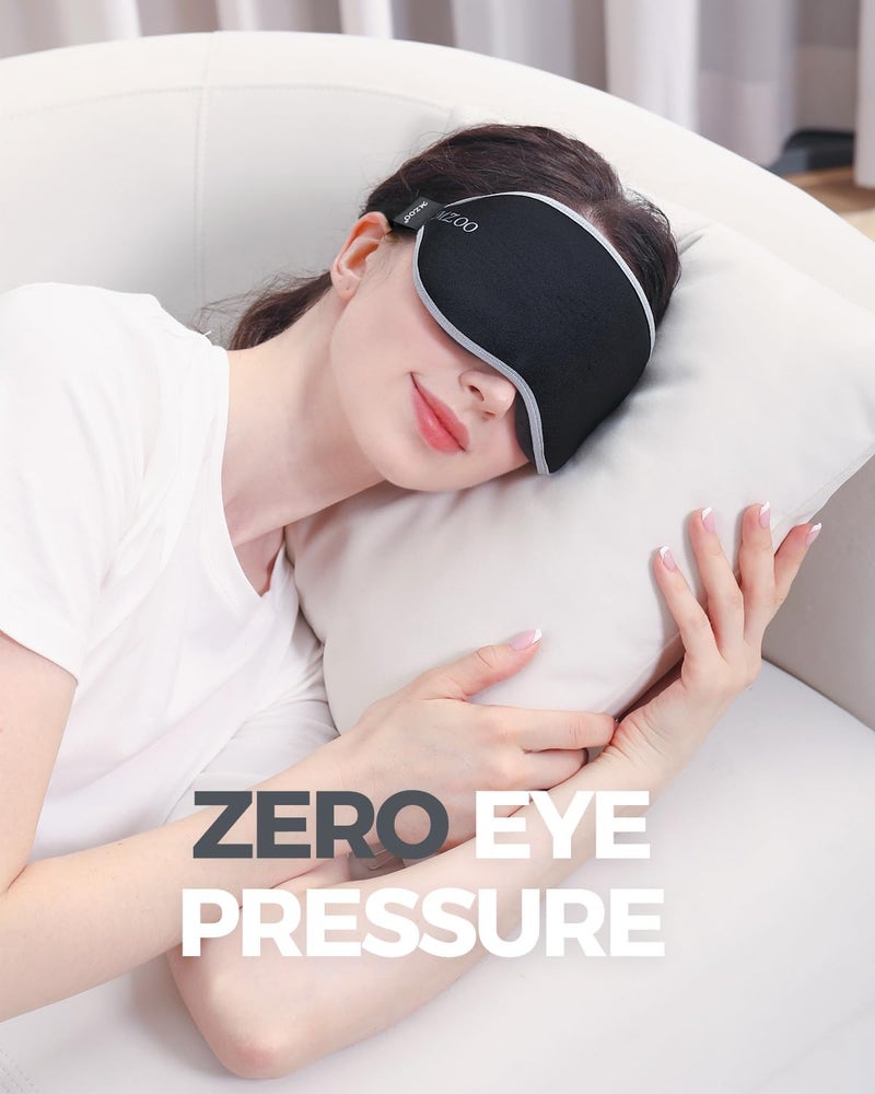MZOO Luxury Sleep Mask for Back and Side Sleeper, Completely Block Out Light Sleeping Eye Mask for Women Men, Zero Eye Pressure 3D Contoured Night Blindfold, Breathable & Soft Eye Shade Cover Black - Image 4