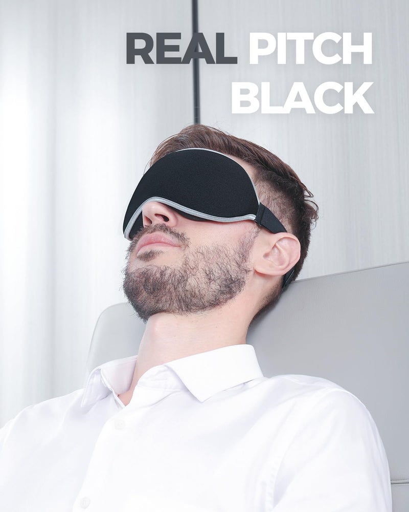 MZOO Luxury Sleep Mask for Back and Side Sleeper, Completely Block Out Light Sleeping Eye Mask for Women Men, Zero Eye Pressure 3D Contoured Night Blindfold, Breathable & Soft Eye Shade Cover Black - Image 3