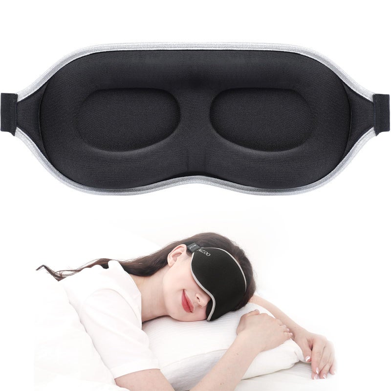 MZOO Luxury Sleep Mask for Back and Side Sleeper, Completely Block Out Light Sleeping Eye Mask for Women Men, Zero Eye Pressure 3D Contoured Night Blindfold, Breathable & Soft Eye Shade Cover Black - Image 1