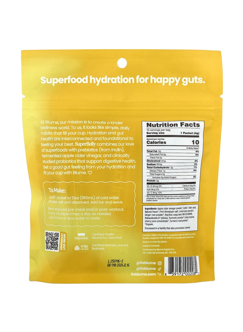 Blume SuperBelly, Gut-Building Hydration Drink Mix Powder, Lemon Ginger, 15 Packets, 0.14 oz (4 g) Each - Image 2