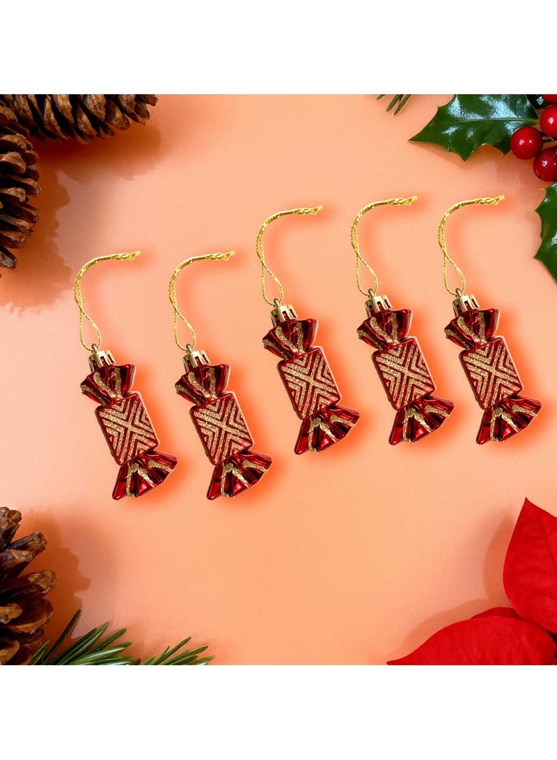 Trentor مجموعة زينة حلوى شجرة عيد الميلاد 5 قطع باللون الأحمر (7 سم) - Image 1