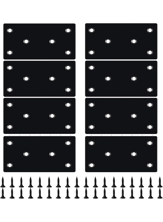 promass 8PCS Black Flat Mending Plate, Stainless Steel Flat Bracket with Holes, Metal Straight Brace Repair Joining Fixing Bracket for Wood with 48PCS Screws (3.94 X 1.97 Inch) - Image 1