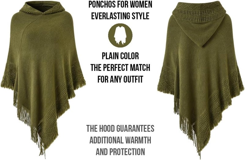 Ferand Ladies' Hooded Cape with Fringed Hem, Crochet Poncho Knitting Patterns for Women - Image 3