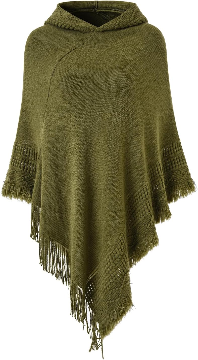 Ferand Ladies' Hooded Cape with Fringed Hem, Crochet Poncho Knitting Patterns for Women - Image 1