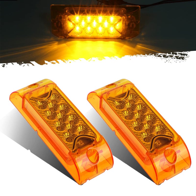 Partsam PAIR 6" Amber LED Reflective Rectangle Clearance Side Marker Light Trailer 13LED, 6x2 trailer lights, Faceted led marker lights