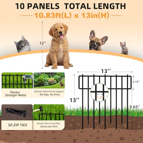 HIHADUUM 1.2" Gap Animal Barrier Fence - 10 Pack Garden Fence Animal Barrier Panels with 3.75mm Thick Heavy-Duty, Rustproof No Dig Fencing for Animals Dog Fence Outdoor for Yard Garden Edging Border - Image 2
