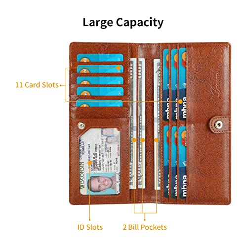 Lavemi Ultra Slim Thin Leather Women Wallet RFID Blocking Credit Card Holder Bifold Long Ladies Billfold (2-Waxed Brown) - Image 5
