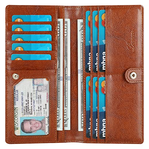 Lavemi Ultra Slim Thin Leather Women Wallet RFID Blocking Credit Card Holder Bifold Long Ladies Billfold (2-Waxed Brown) - Image 1