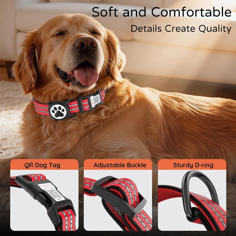 ILFINDYOU AirTag Dog Collar, IP69 Waterproof Apple AirTag Holder for Reflective Dog Collar, QR Code Personalized Dog Tags (Red, Large) - Image 4